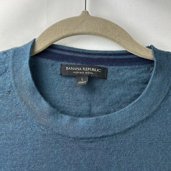 Banana Republic Men’s L Dark Blue 100% Merino Wool Crew Sweater Grandpa Casual - Picture 10 of 12